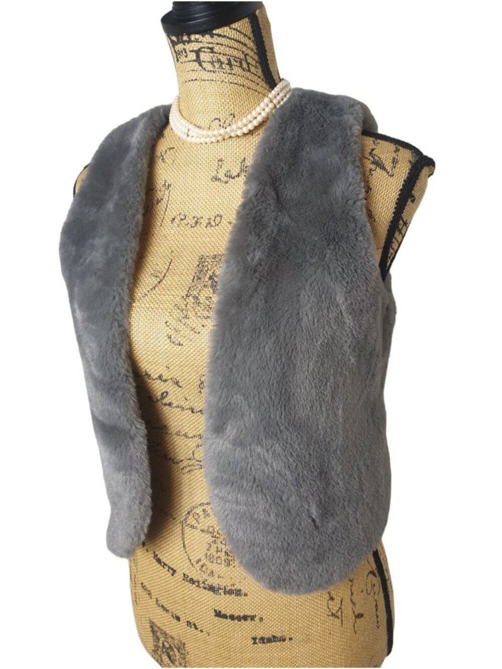 Knit Works Girls L Vest Faux Fur Gray Open Front Sleeveless Plush Layer Elegant